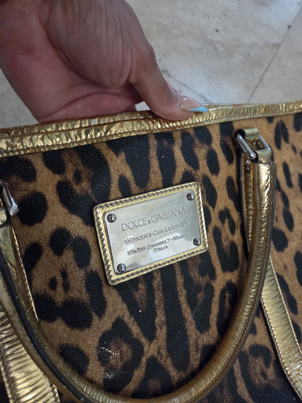 Dolce & Gabbana Leopard Print Tote Bag Gold Leather Trim Logo Plate Y2k - Picture 7 of 12